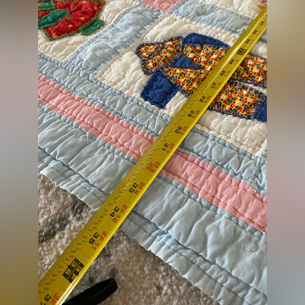 Handmade 49”/34” Crib Sunbonnet Quilt & Throw Pillow - Picture 5 of 8